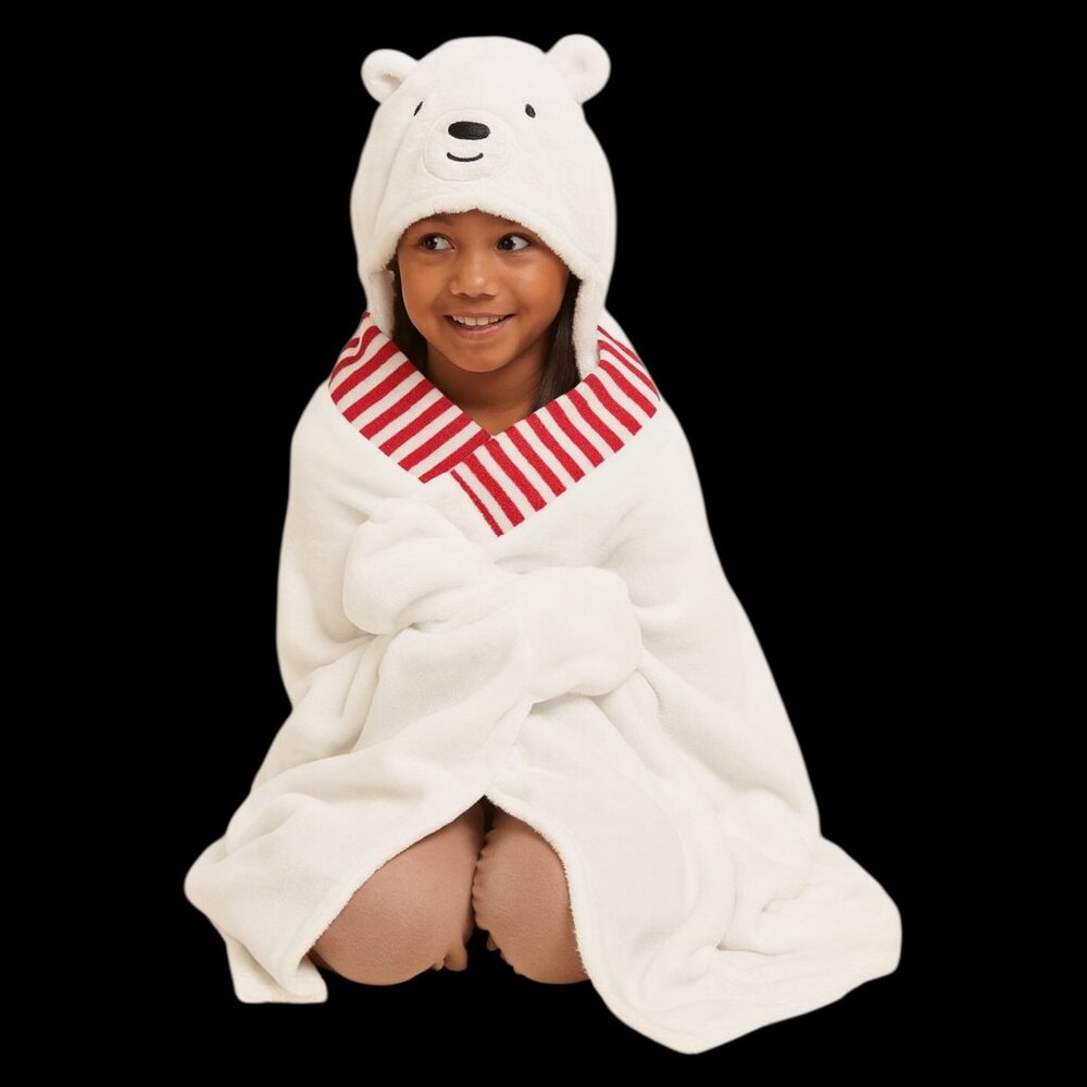 Wondershop White Faux Fur Polar Bear Hooded Blanket with Mittens, 40" x 50"